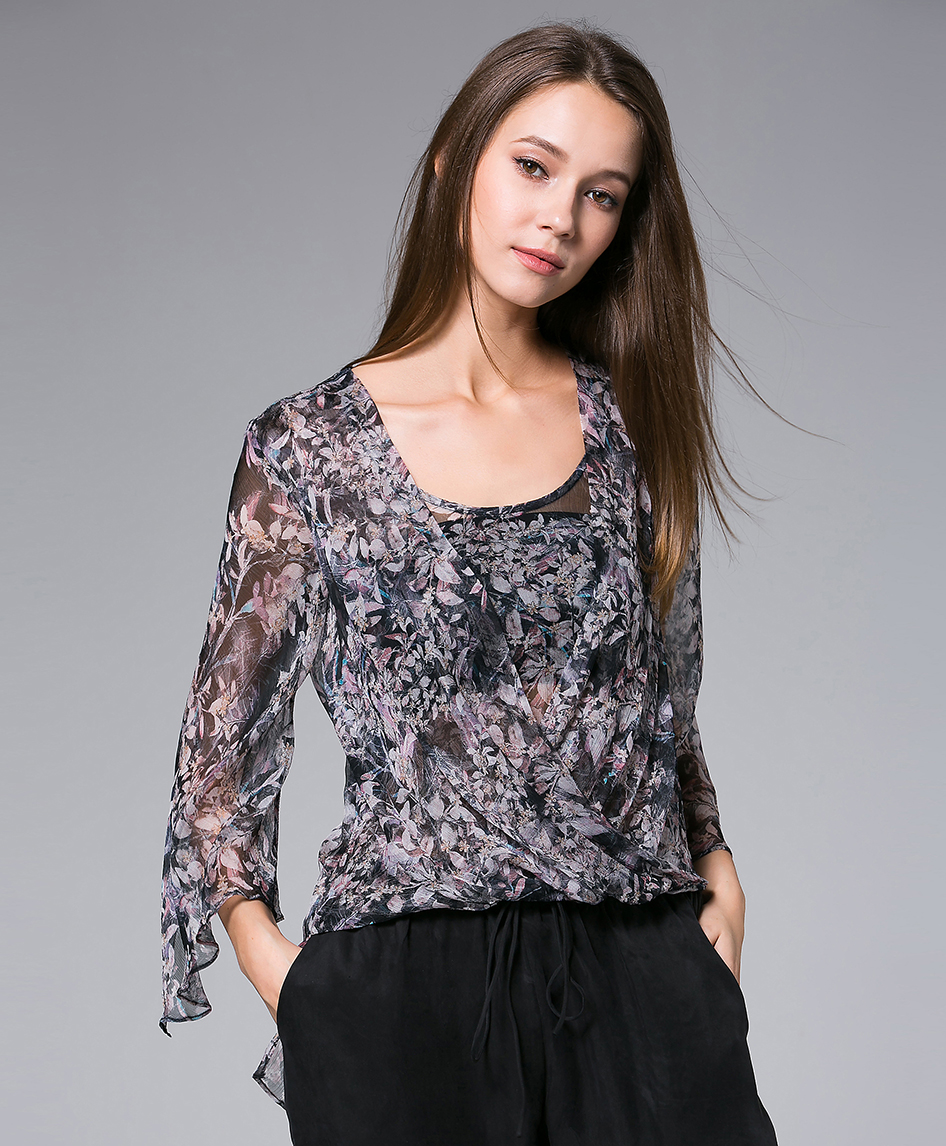 Tops - Flowers Printed silk crinkle top